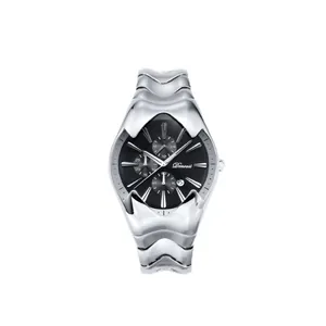 Montre pour homme style Y2K argentée avec design wormhole et cadran noir multifonction