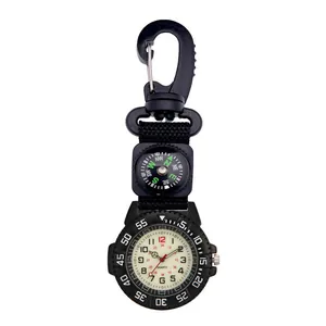 Outdoor Karabiner Clip-Uhr mit Kompass Leuchtende Zinklegierung Quarz Taschenuhr für Wandern Klettern Camping Sport