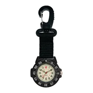 Langlebige Outdoor-Karabineruhr mit schwarzem Nylonband und Quarzuhrwerk zum Wandern