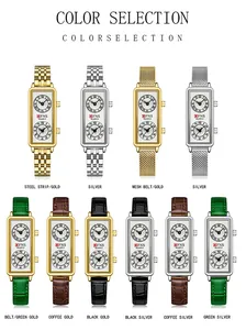 Sélection de montres à quartz élégantes pour femmes avec double fuseau horaire et chiffres romains.