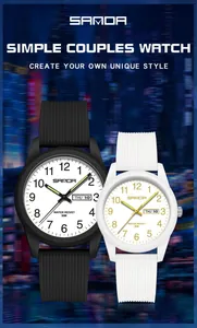 Relojes de cuarzo luminosos SAMDA para parejas, resistentes al agua 50m y calendario