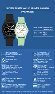 Especificaciones detalladas de relojes SANDA 6091 y 6090 para pareja con calendario