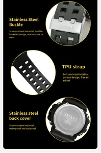 Detailed view of SMAEL sports watch stainless steel buckle and TPU strap details