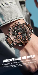 Close-up of SMAEL men's sports watch with bronze rugged case and dual display.