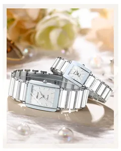 Detailed macro shot of CHENXI square silver and white quartz watches for couples
