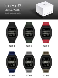 Kollektion von TOMI Digital-Sportuhren in sechs Farben mit multifunktionaler Verpackung