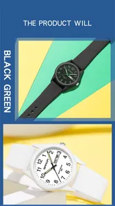 Vista detallada de los relojes de cuarzo Sanda para pareja en negro-verde y blanco