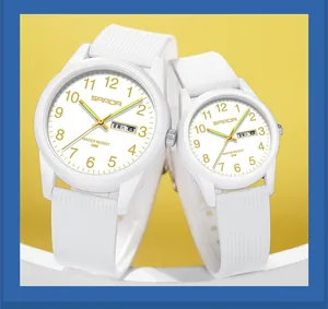 Relojes de cuarzo SAMDA para pareja con correas de silicona blanca, impermeables y luz