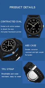 Características detalladas del reloj de cuarzo SAMDA negro con caja de ABS y correa de TPU