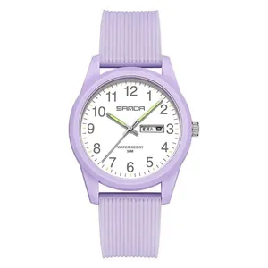 Reloj de cuarzo SAMDA lila resistente al agua con agujas luminosas y ventana de fecha