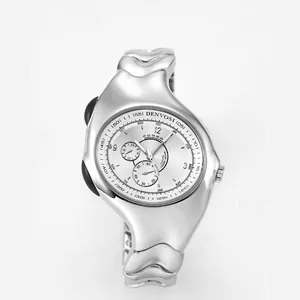 DENVOSI Y2K Twisted Liquid Metal Quartz Watch For Unisex Retro Ins Style Analog Wristwatch Water Resistant Alloy Watch