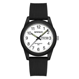 Reloj de cuarzo SAMDA con esfera blanca, correa negra y ventana de fecha dual