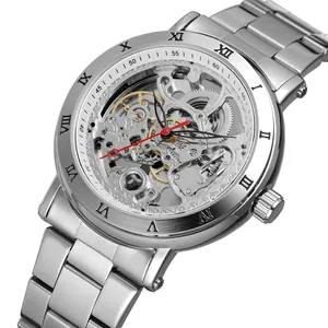 Forsining Men Skeleton Automatic Mechanical Watch Luxury Alloy Case Roman Numerals Business Retro Male Wristwatch