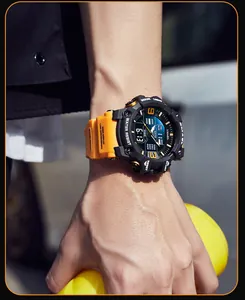 Close-up of SMAEL men's multifunction waterproof sport watch with vibrant orange strap