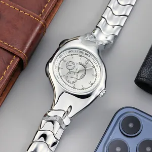 Vintage Y2K liquid metal distorted watch with unique silver alien style band for men