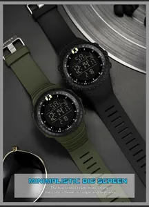 Vue détaillée du grand écran numérique sur les montres de sport noires et vertes