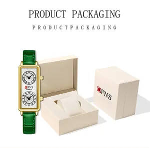 Détail de la montre à quartz OFNS pour femme avec bracelet en cuir vert et coffret cadeau
