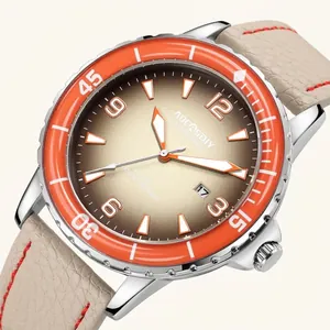 Heren Sport Vrije Tijd Quartz Horloge Lichtgevende Wijzers Kalender Legering Kast Echt Leren Band Waterbestendig Mode Horloge