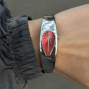 Montre Bracelet Jonc Y2K Goutte d'Eau Irrégulière Vintage Minimaliste Rétro Alliage Poli Montre à Quartz pour Hommes Femmes Bijoux