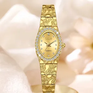 Reloj de Cuarzo para Mujer con Diamantes de Imitación Esfera Ovalada Elegante Correa Texturizada Aleación Impermeable Moda Lujo Reloj de Pulsera Joyería Regalo