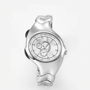 Unique silver Y2K liquid metal style twisted watch with a distorted organic design