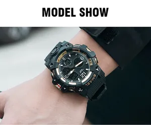Close-up of SMAEL 8008 rugged sports watch worn on a wrist for outdoor use