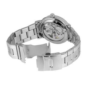 FORSINING silver men's skeleton mechanical watch with stainless steel strap and clear back