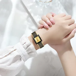 CHENXI elegant women's square quartz watch with gold and black ceramic strap