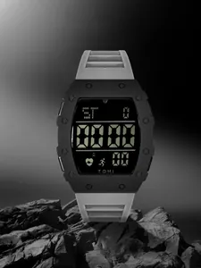 Montre numérique de sport TOMI minimaliste avec grands chiffres et bracelet gris