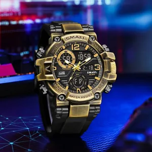 Rugged gold and black men's sports watch with digital and analog display by SMAEL brand