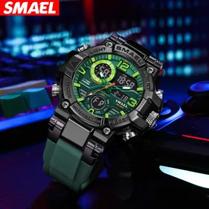 Professional SMAEL men's sports watch with luminous green dual display and waterproof band