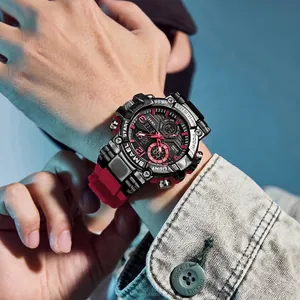 SMAEL men's sporty digital analog wristwatch with luminous display and red strap