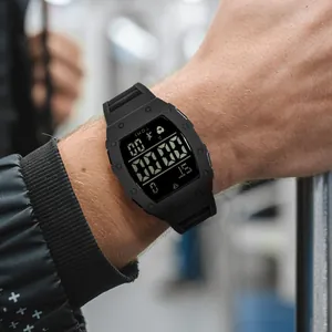 Montre de sport numérique TOMI pour hommes avec grand affichage et bracelet en silicone noir