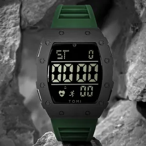 Montre numérique de sport TOMI pour hommes avec grand écran et bracelet en silicone vert