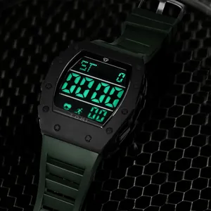 Montre numérique sport TOMI pour hommes avec grand écran LED vert et bracelet en silicone