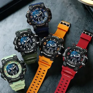 Multifunctional men's waterproof sports watches in five colors on dark textured ground
