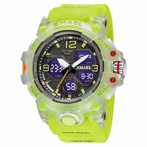 SMAEL 8008 neon green sports watch with dual display and alarm for outdoor swimming