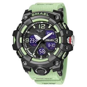 SMAEL sports electronic watch 8008 with green strap and 50M waterproof digital display