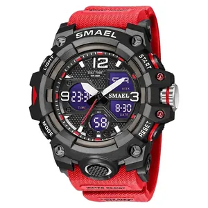 SMAEL 8008 waterproof military dual display sports watch with red silicone strap