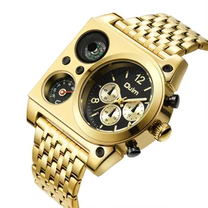 Montre à quartz Oulm pour homme en acier doré avec grand cadran multi-fuseaux horaires