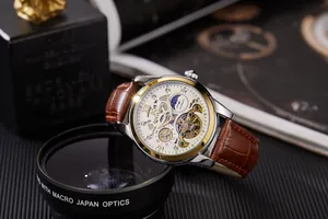 Macro detail of AOKULASIC men's automatic mechanical watch with skeleton tourbillon dial