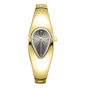 Y2K Goldene Armbanduhr in Tropfenform mit retro grauen Zifferblatt-Details