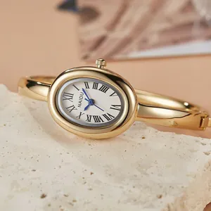 Elegant vintage goudkleurig ovaal armbandhorloge voor dames met Romeinse cijfers