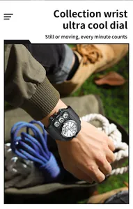 Sanda dual-display sports watch on wrist, rugged outdoor lifestyle detail view.