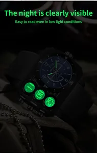Close-up of SANDA sports watch with green luminous hands and digital display