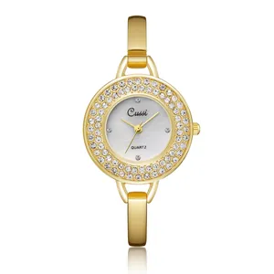 Elegante orologio da donna a bracciale dorato con lunetta decorata di strass