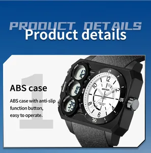 Detailed view of SANDA sports watch featuring a durable black ABS case and dual display