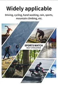 Multi-scenario collage showing the waterproof sports watch for cycling and climbing.