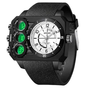 SAMDA Men Dual Display Sports Digital Watch 5ATM Waterproof Luminous Analog Chronograph With TPU Strap ABS Case Outdoor