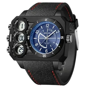 SAMDA dual display sports watch with large blue dial and black textured strap